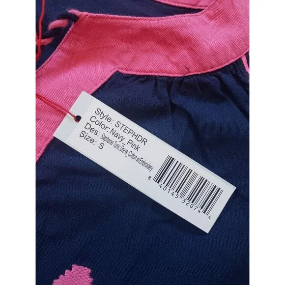 Nwt Frances Valentine Stephanie Tunic Dress Navy Pink Women's Size S Embroidery - Picture 6 of 9